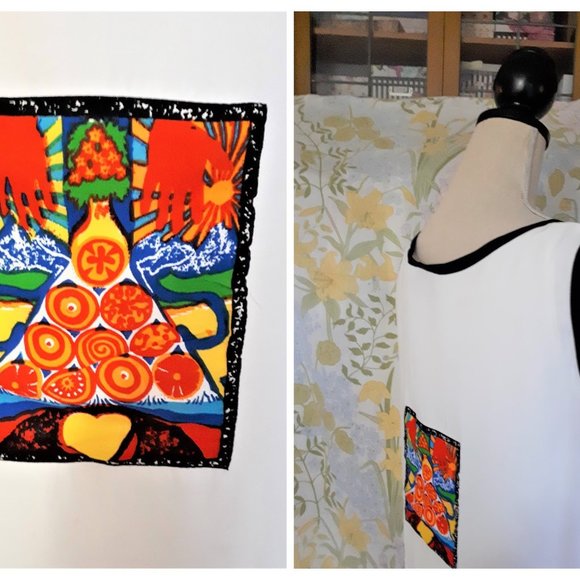 Vintage 1980s Lori Ann Sleeveless Midi Dress Mystical Symbols S 10 - Picture 10 of 13